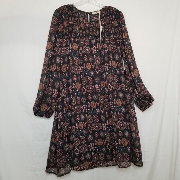 Mystree Women's Multicolor Sheer Sheath Knee Length Lng Slv Round Neck Sz M-NWOT - Picture 1 of 11